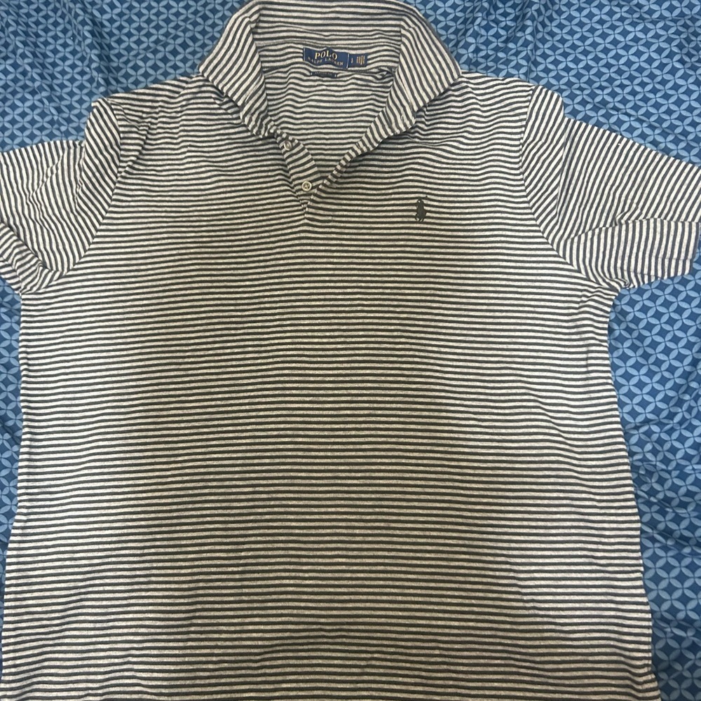 Ralph Lauren Striped Polo Shirt in Navy and White